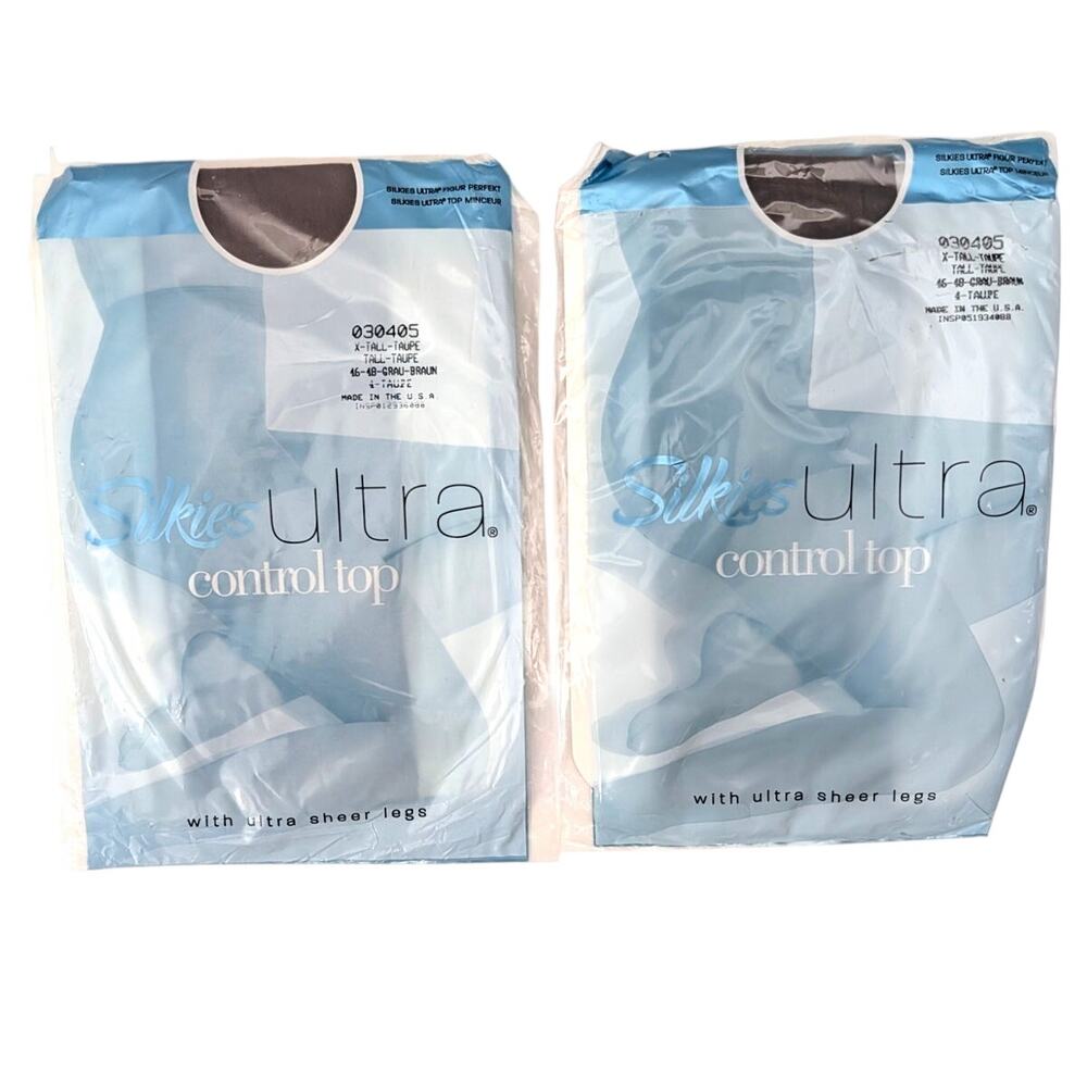 Lot of 2 Vtg Silkies Ultra Control Top 030405 X-TALL Taupe Sheer Hosiery NIP